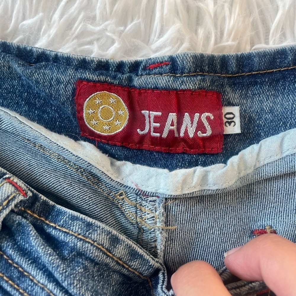 Y2K Flare Jeans Bird Graphic Studded Denim Low Rise Size 30 - Picture 2 of 8